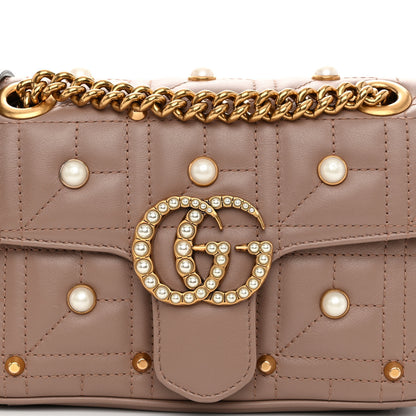 Gucci Calfskin Matelasse Studded Mini Pearly GG Marmont Shoulder Bag Porcelain Rose 8 of 10