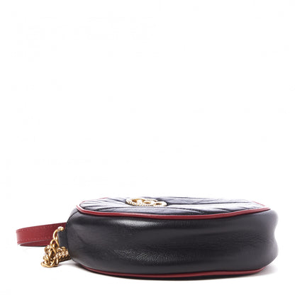 Gucci Vintage Effect Calfskin Matelasse Diagonal Mini Torchon GG Marmont Round Shoulder Bag Black Romantic Cherry 3 of 7