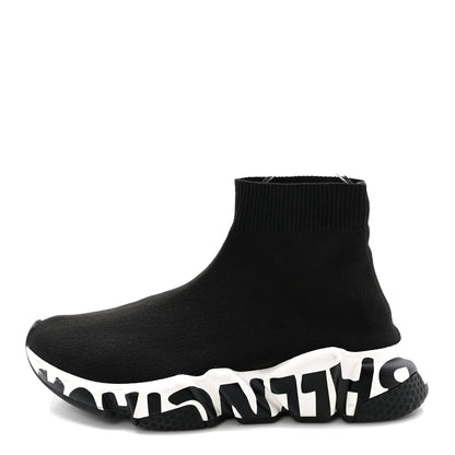 Balenciaga Neoprene Knit Womens Speed Graffiti Sneakers 36 Black White 1 of 9
