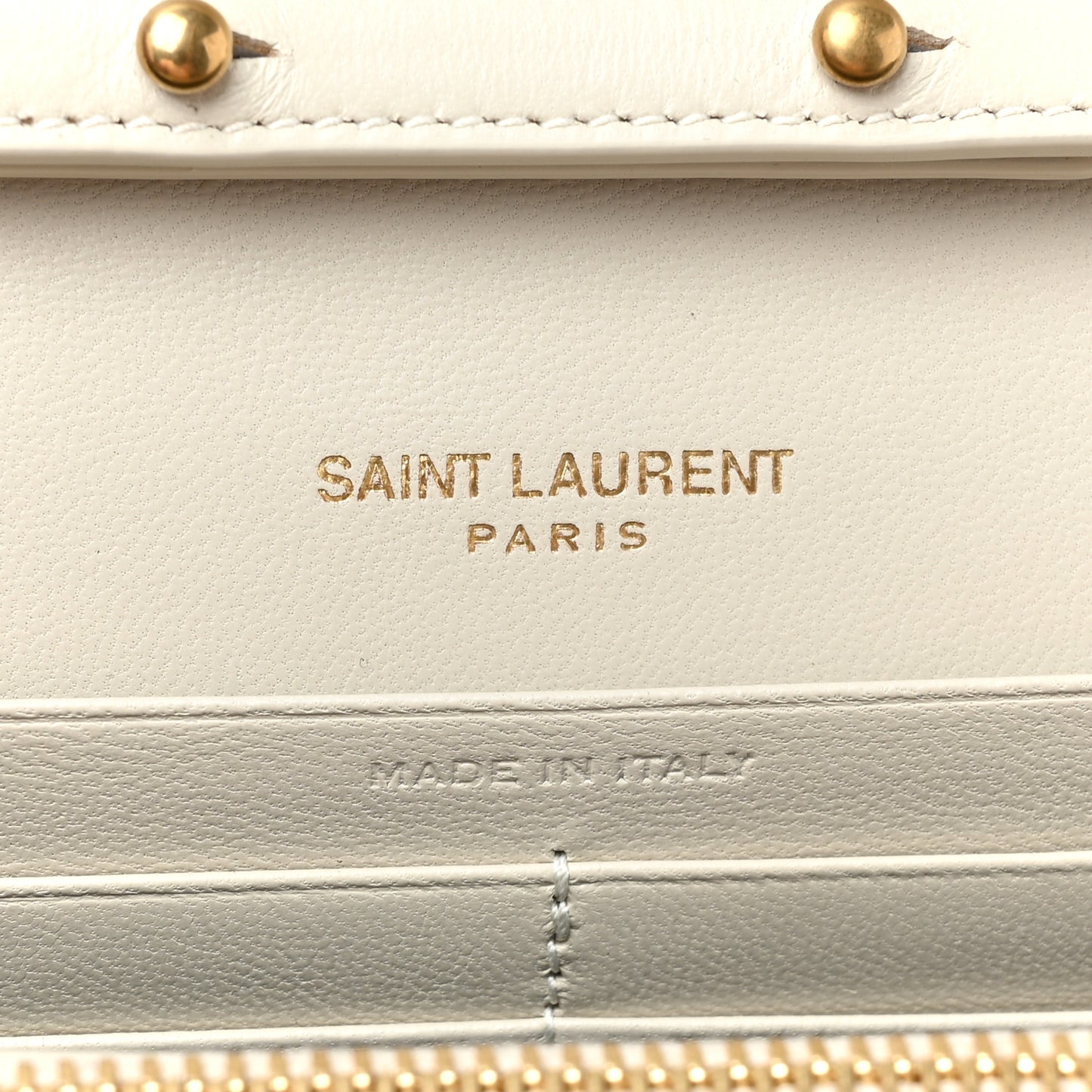 SAINT LAURENT Smooth Calfskin Tri-Metal Cassandre Wallet On Chain WOC Crema Soft