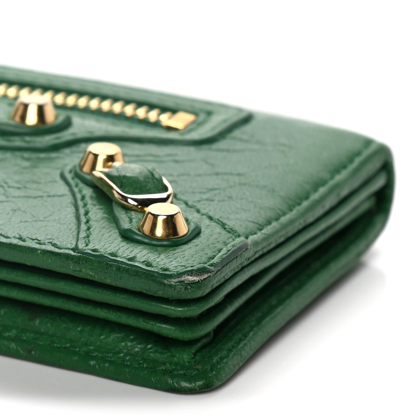 Agneau Arena Classic Gold Hardware Mini Wallet Vert Trefle