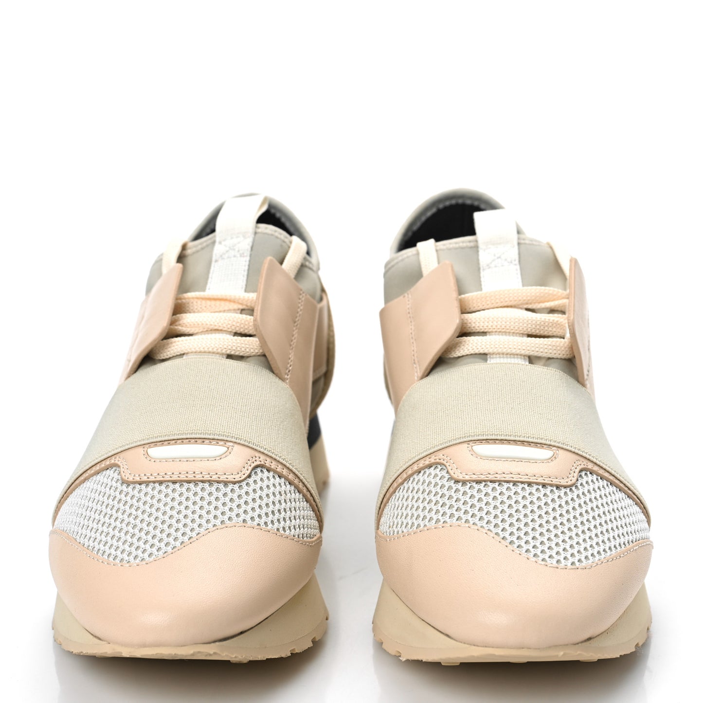 Mesh Calfskin Neoprene Suede Womens Race Runner Sneakers 39 White Black Craie Beige