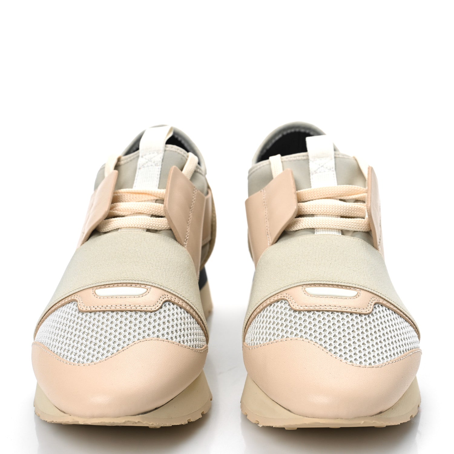 Balenciaga Mesh Calfskin Neoprene Suede Womens Race Runner Sneakers 39 White Black Craie Beige 2 of 10