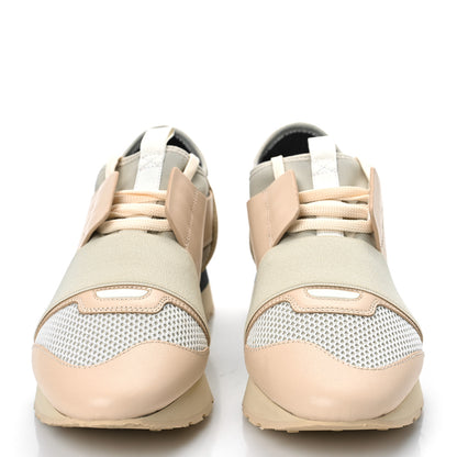Balenciaga Mesh Calfskin Neoprene Suede Womens Race Runner Sneakers 39 White Black Craie Beige 2 of 10
