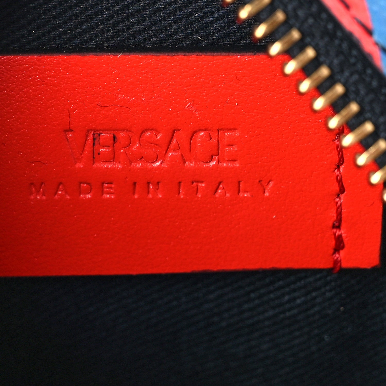 Versace Coated Canvas Calfskin La Greca Round Zip Pouch Blue Red 6 of 8