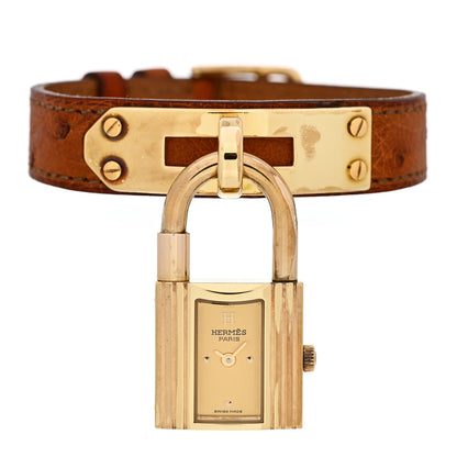 Hermes Stainless Steel Ostrich 20mm Kelly Cadena Quartz Watch Gold 1 of 8