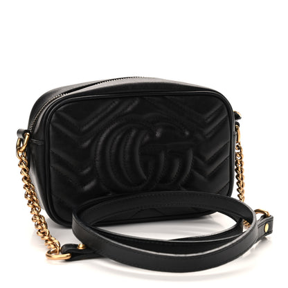 Gucci Calfskin Matelasse Mini GG Marmont Chain Shoulder Bag Black 3 of 9