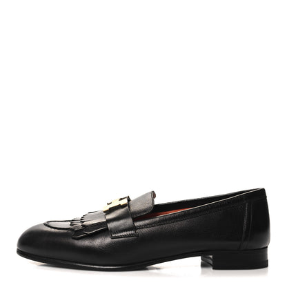 Hermes Goatskin Womens Royal Loafers 36 Black 1 of 8