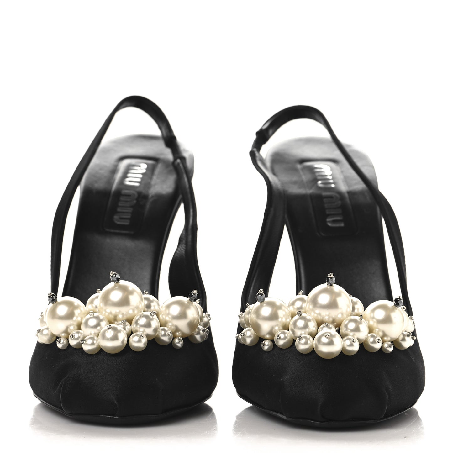 Satin Crystal Pearl Slingback Pumps 40 Black