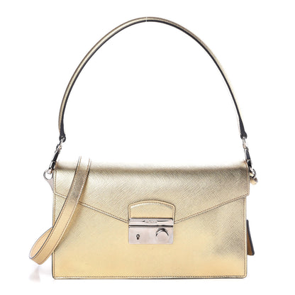 Prada Saffiano Lux Sound Shoulder Bag Gold 1 of 9