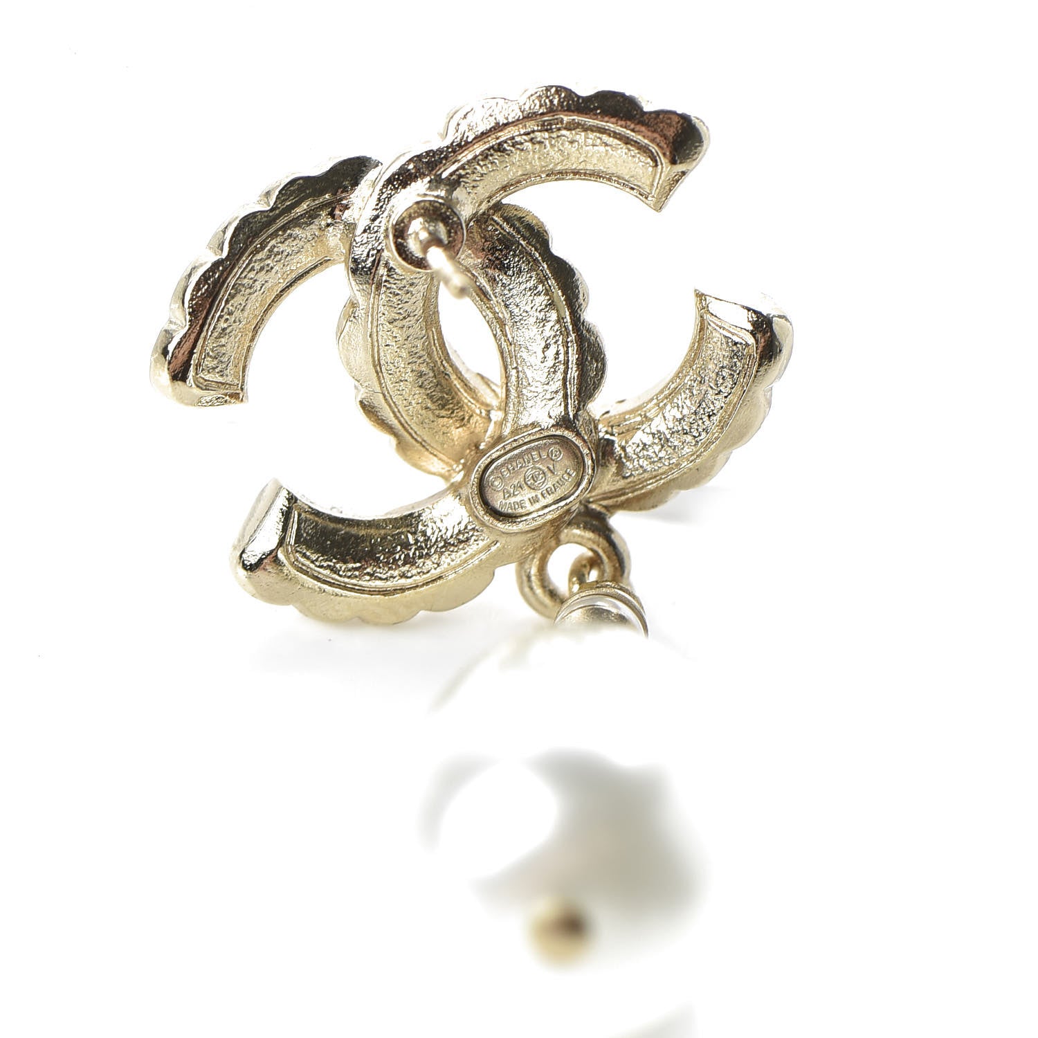 Chanel Pearl CC Drop Earrings Gold Pearly White 2 of 5