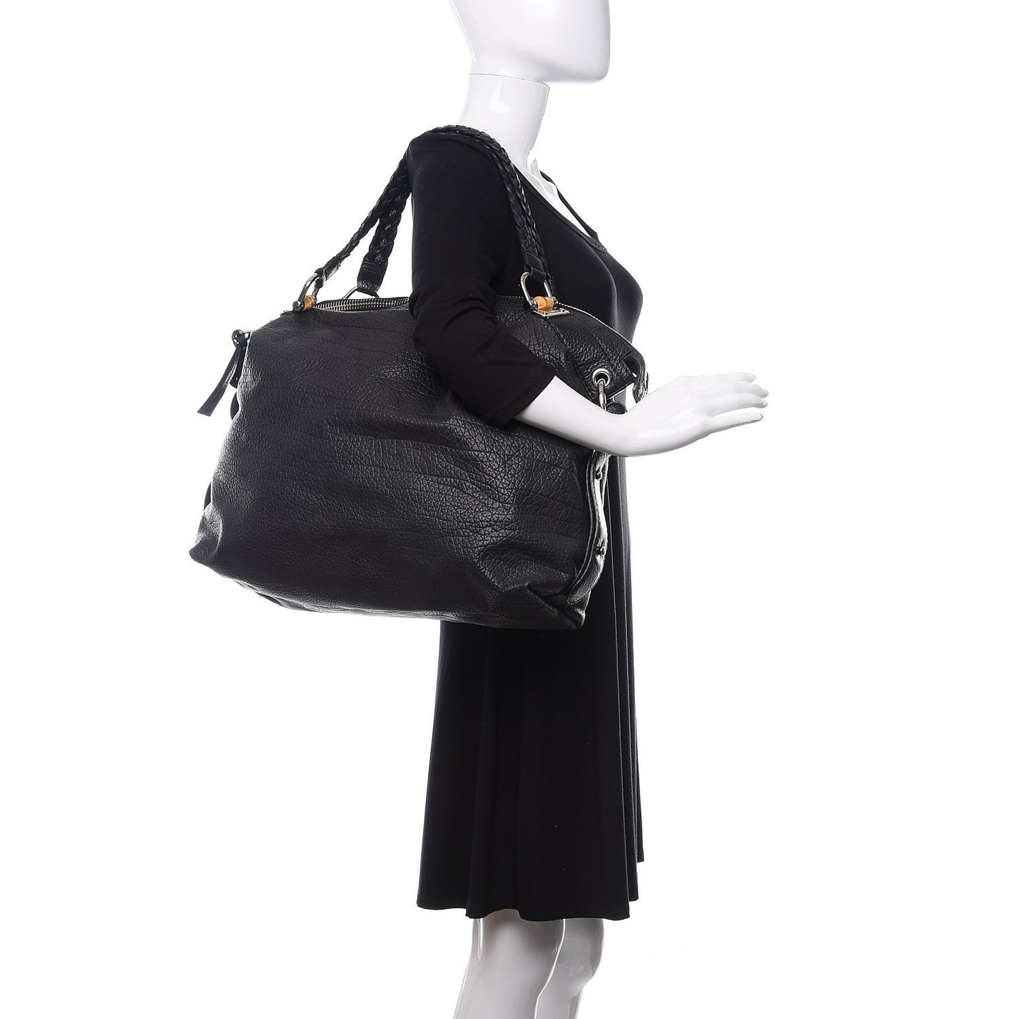 Calfskin Large Bamboo Bar Shoulder Bag Black