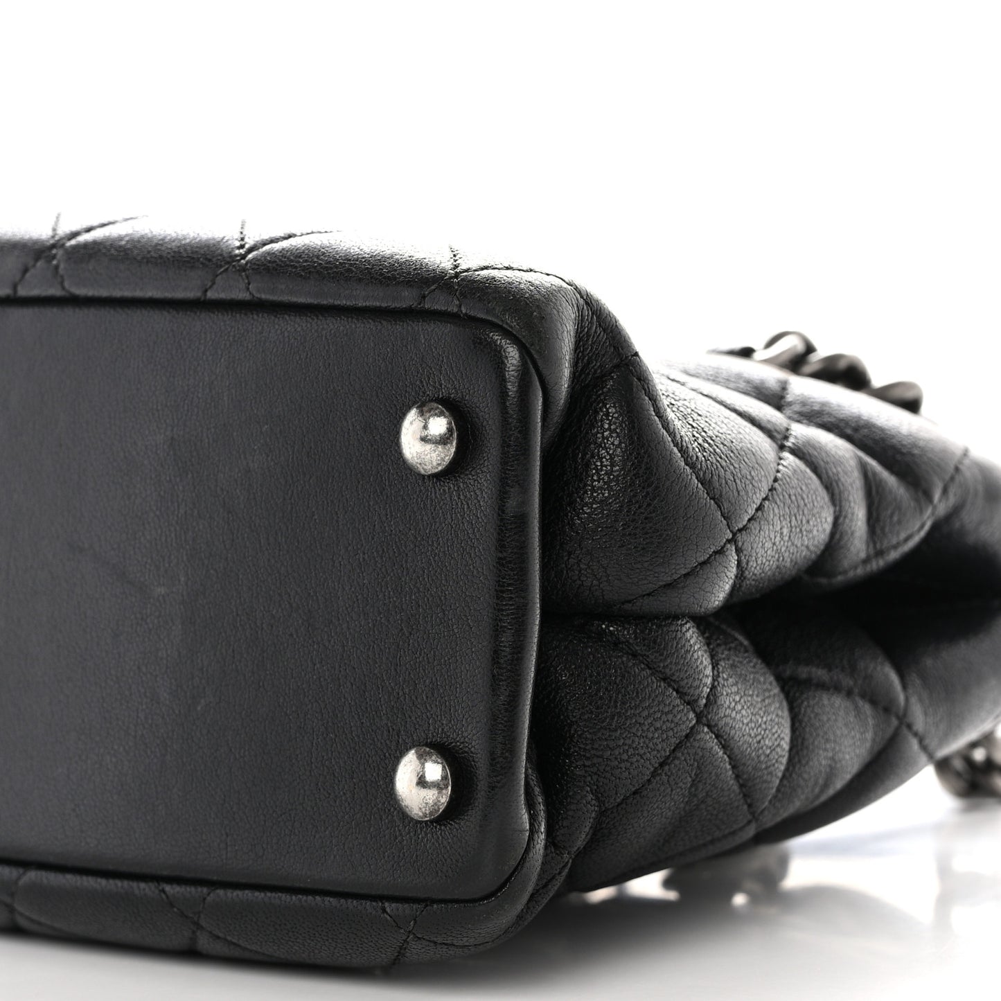 Shiny Sheepskin Quilted Small Shopping Tote Black