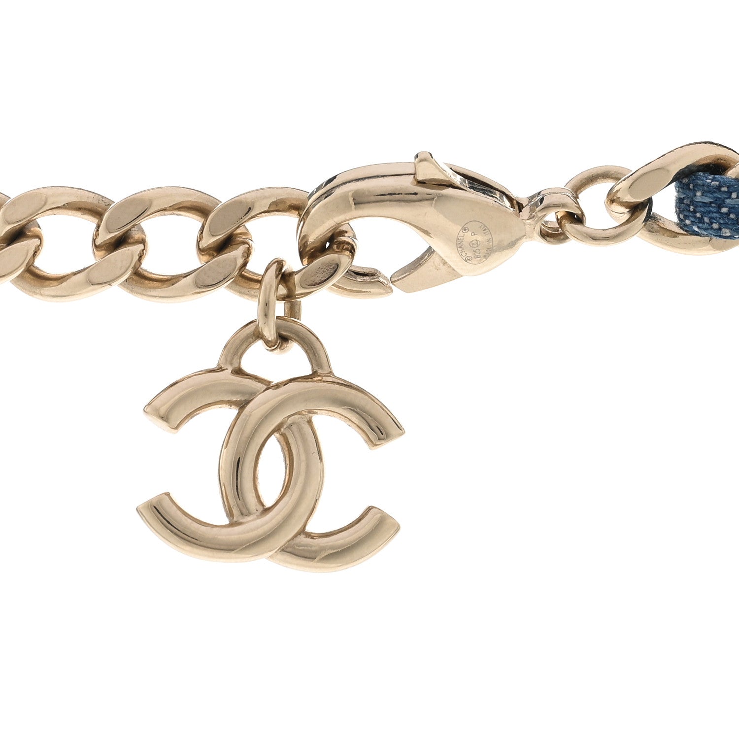 Chanel Metal Denim CC Double Chain Necklace Blue Gold 5 of 6