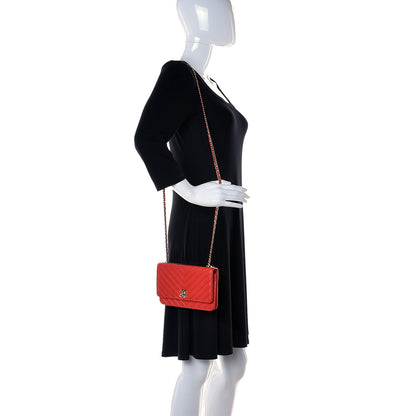 Chanel Lambskin Chevron Quilted Trendy CC Wallet On Chain WOC Red 2 of 18