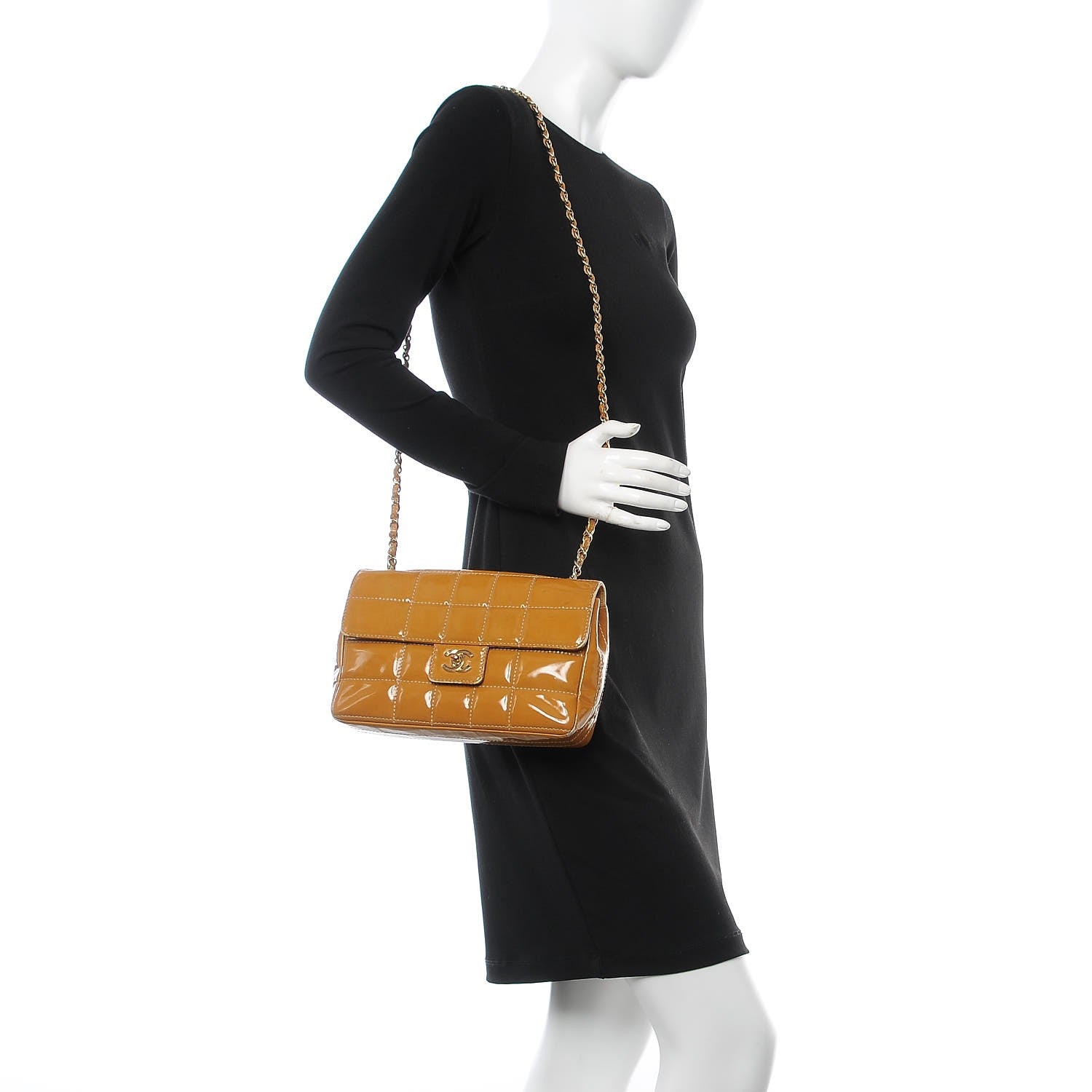 Chanel Patent Quilted Medium Chocolate Bar Flap Tan 2 of 20