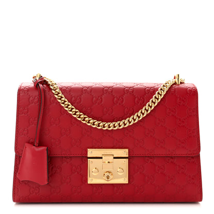 Gucci Guccissima Medium Padlock Shoulder Bag Hibiscus Red 1 of 10