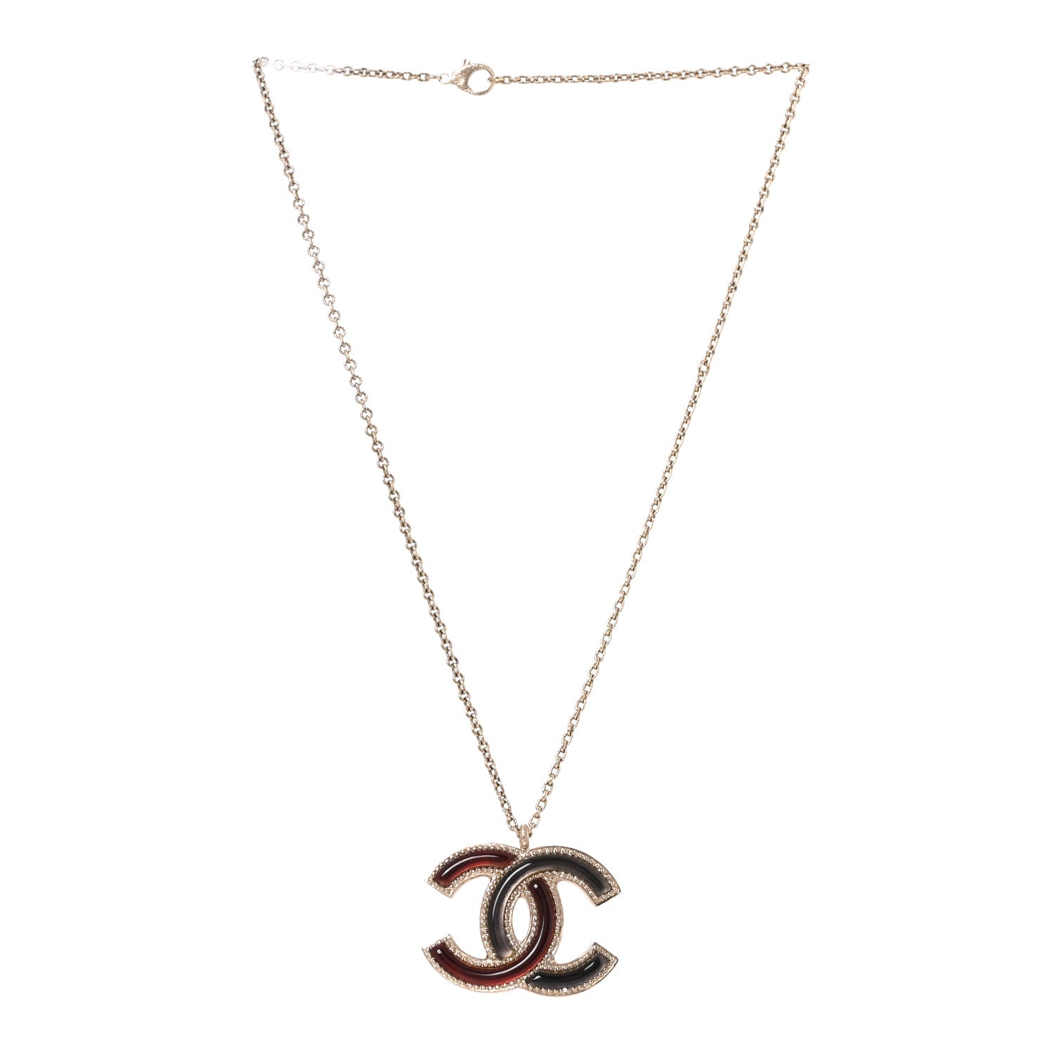 Chanel Resin CC Pendant Necklace Light Gold Red Purple 3 of 5