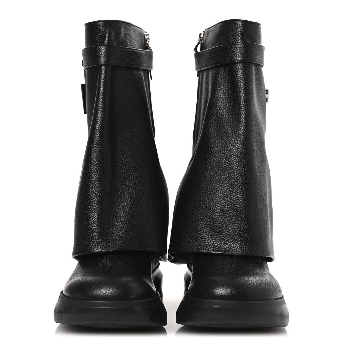 Grained Calfskin Shark Lock Biker Ankle Boots 40 Black