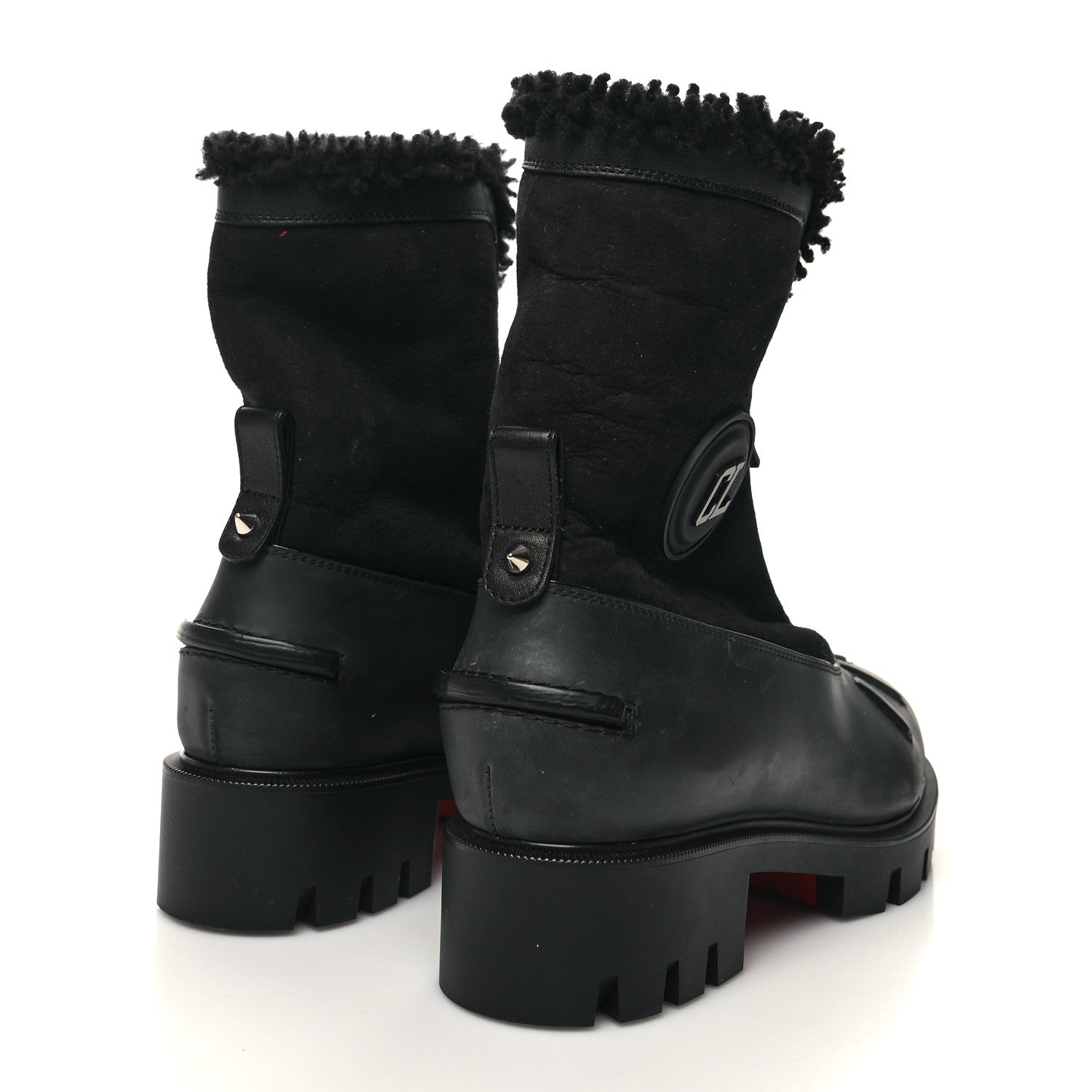 Christian Louboutin Kid Calfskin Suede Rubber Shearling Glory Duck Flat Boot 37 Black 4 of 9
