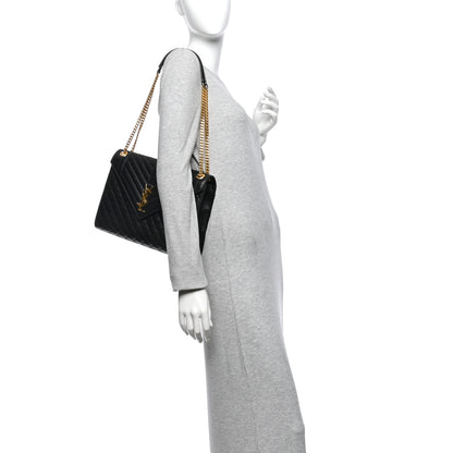 Saint Laurent Grain De Poudre Textured Mixed Matelasse Large Triquilt Monogram Satchel Black 2 of 11