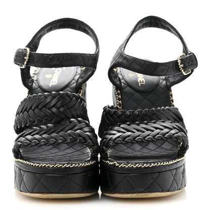 Chanel Calfskin Quilted Chain Around Wedge Sandals 37 Black 3 of 10