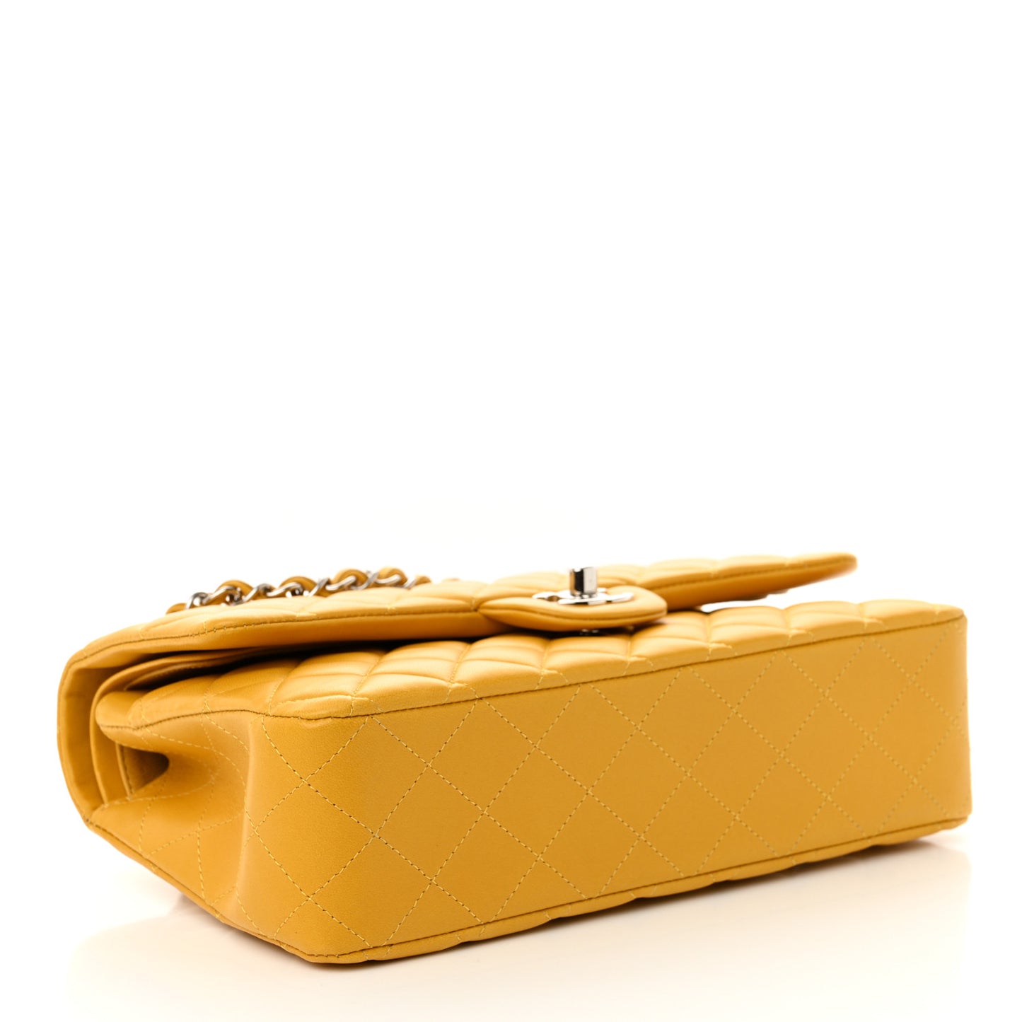 Lambskin Quilted Medium Double Flap Yellow