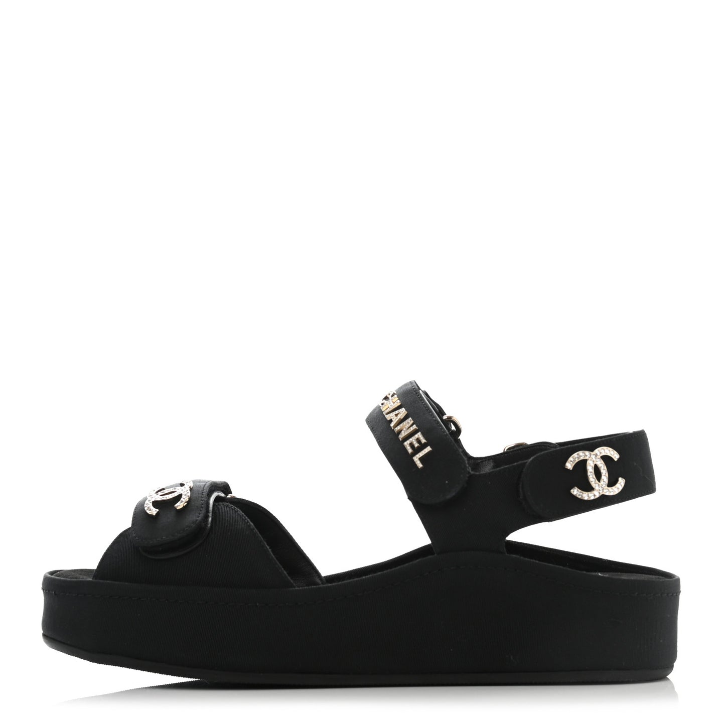 Grosgrain Crystal Logo Platform Sandals 37 Black