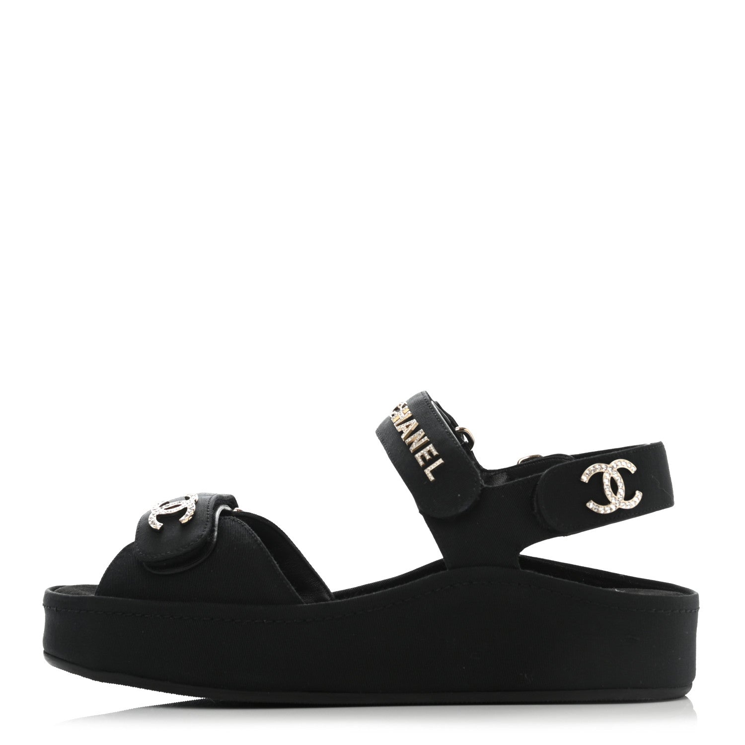 Chanel Grosgrain Crystal Logo Platform Sandals 37 Black 1 of 8