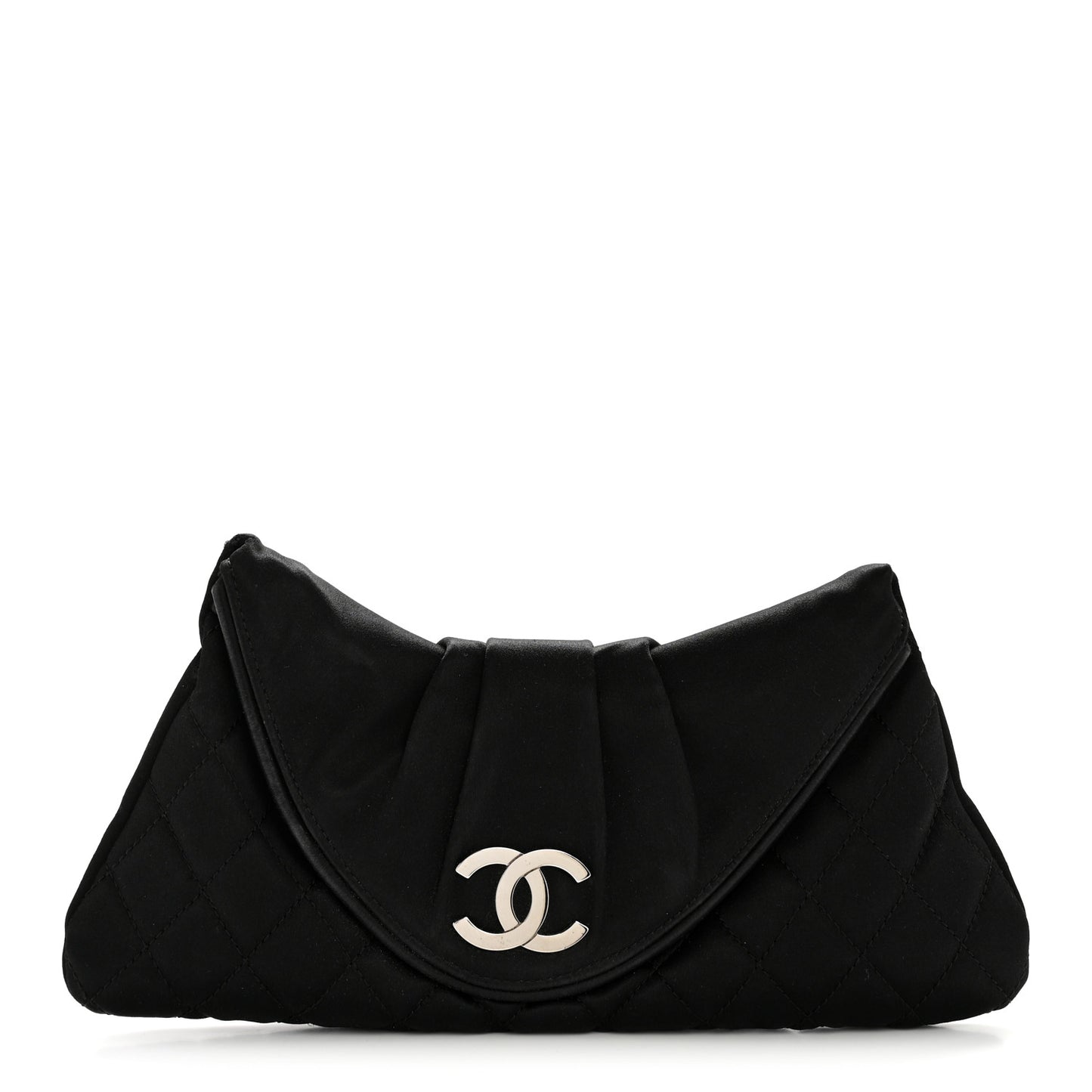 Satin Quilted Flap Clutch Black