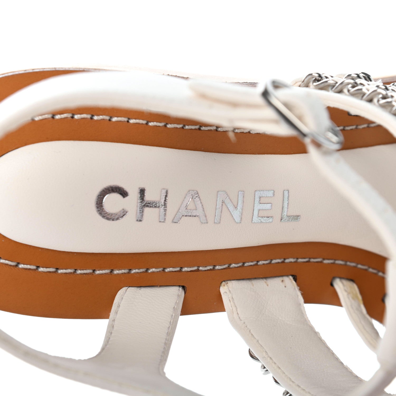 Chanel Lambskin Quilted Chain Wedge Sandals 36 White 7 of 9