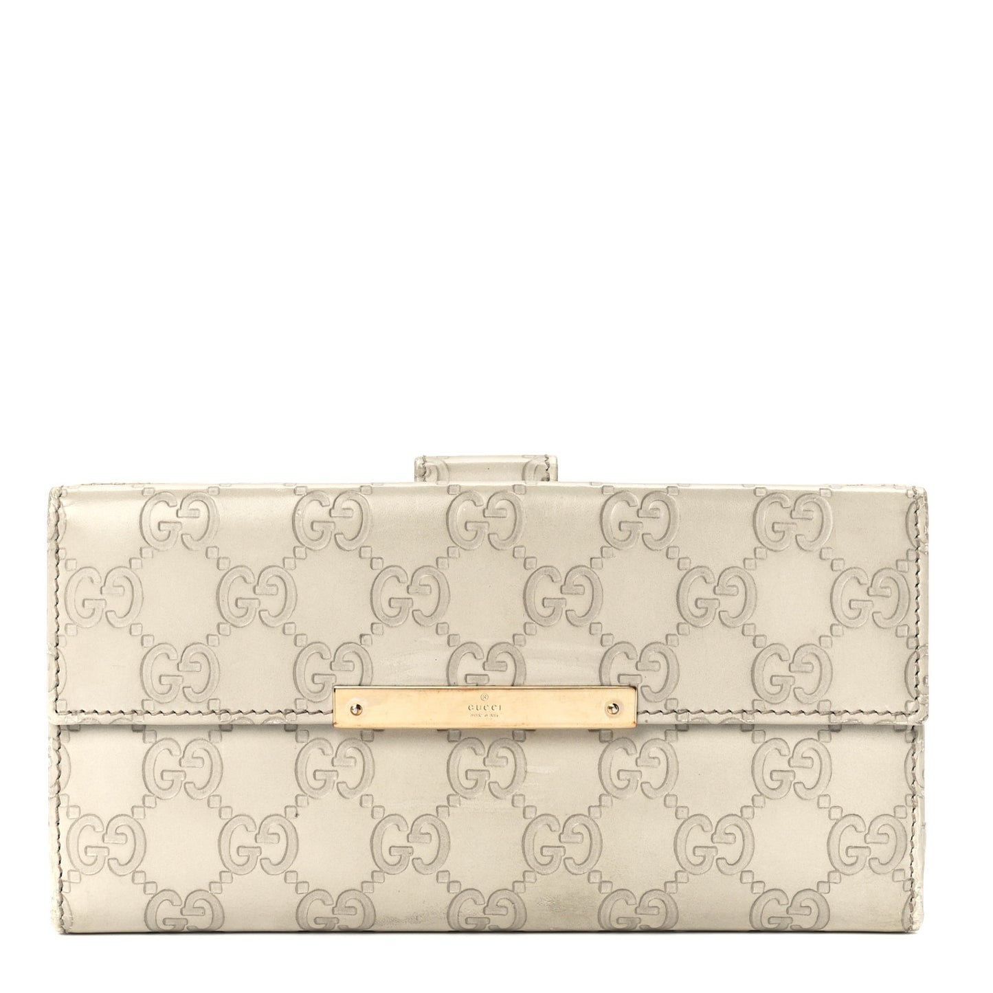 Guccissima Margaux Calfskin Metal Bar Continental Flap Wallet Mystic White