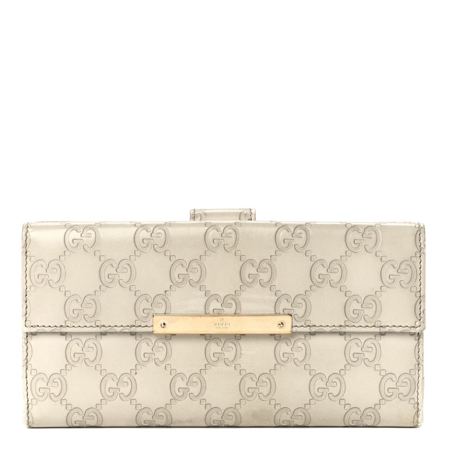 Gucci Guccissima Margaux Calfskin Metal Bar Continental Flap Wallet Mystic White 1 of 13