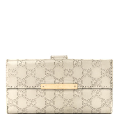 Gucci Guccissima Margaux Calfskin Metal Bar Continental Flap Wallet Mystic White 1 of 13