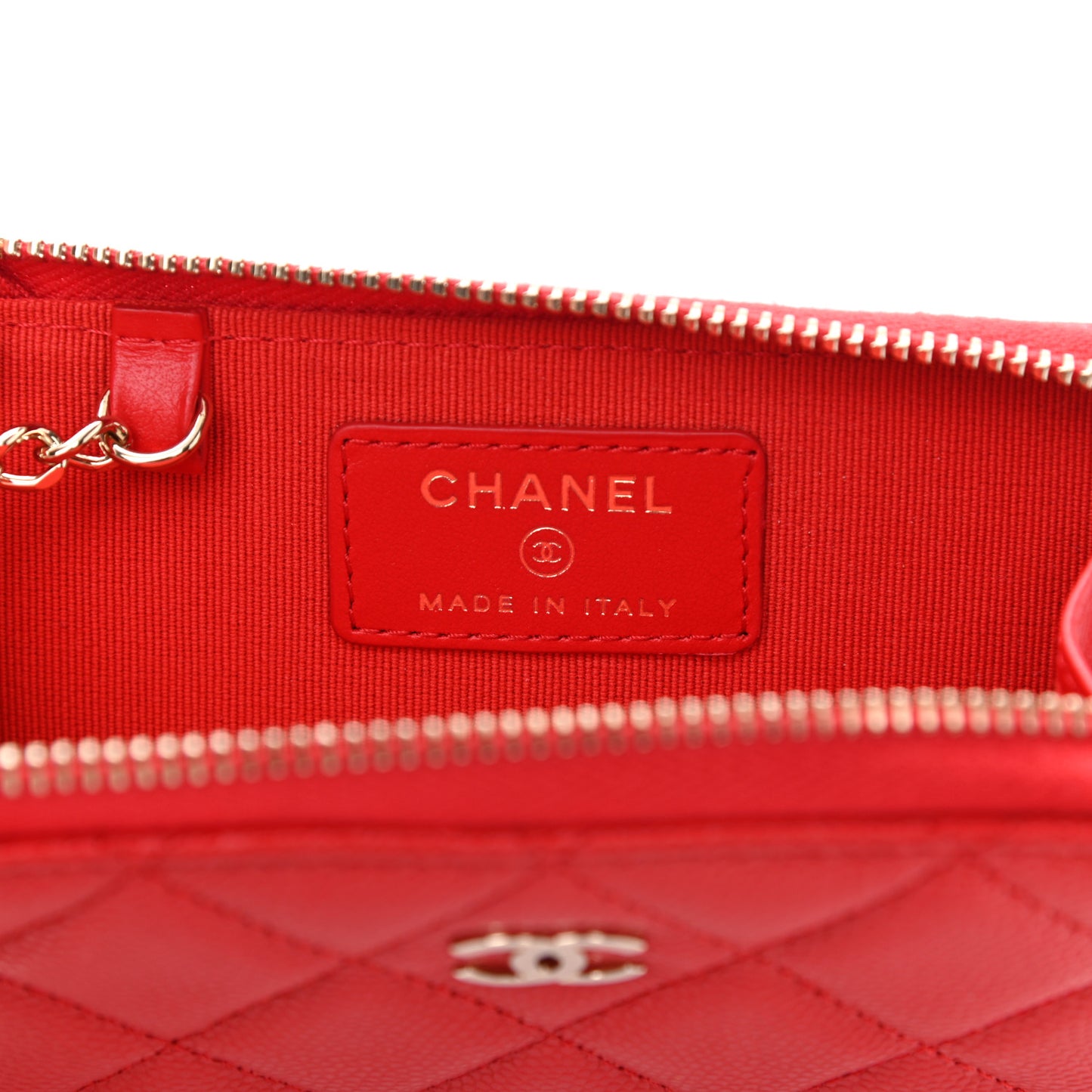 Caviar Quilted Zipped Key Holder Case Red