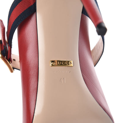 Gucci Malaga Kid Sylvie High Heel Pumps 41 Hibiscus Red 6 of 7