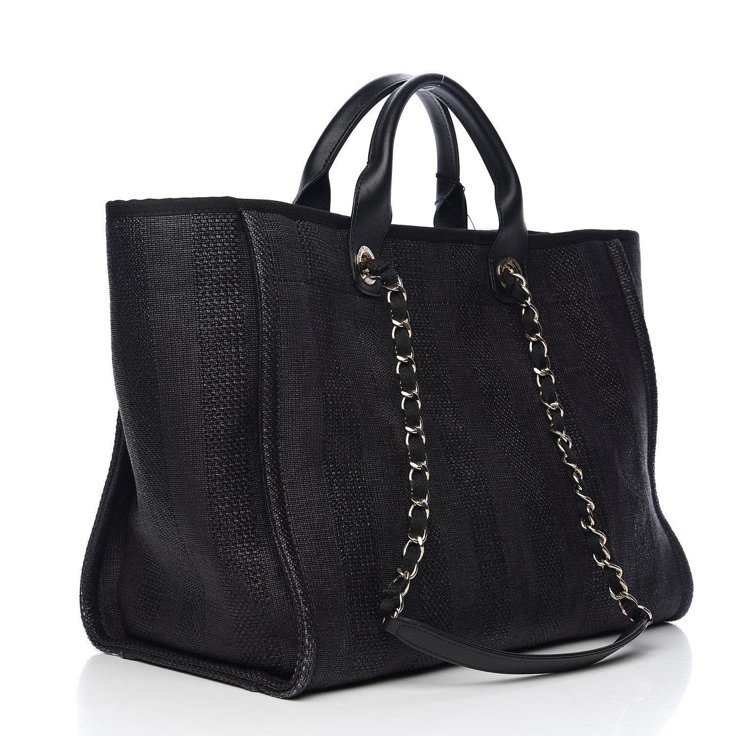 Chanel Straw Raffia Calfskin Striped Large Deauville Tote Black 2 of 10