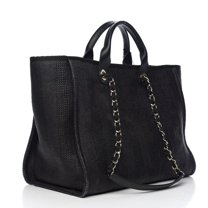 Chanel Straw Raffia Calfskin Striped Large Deauville Tote Black 2 of 10