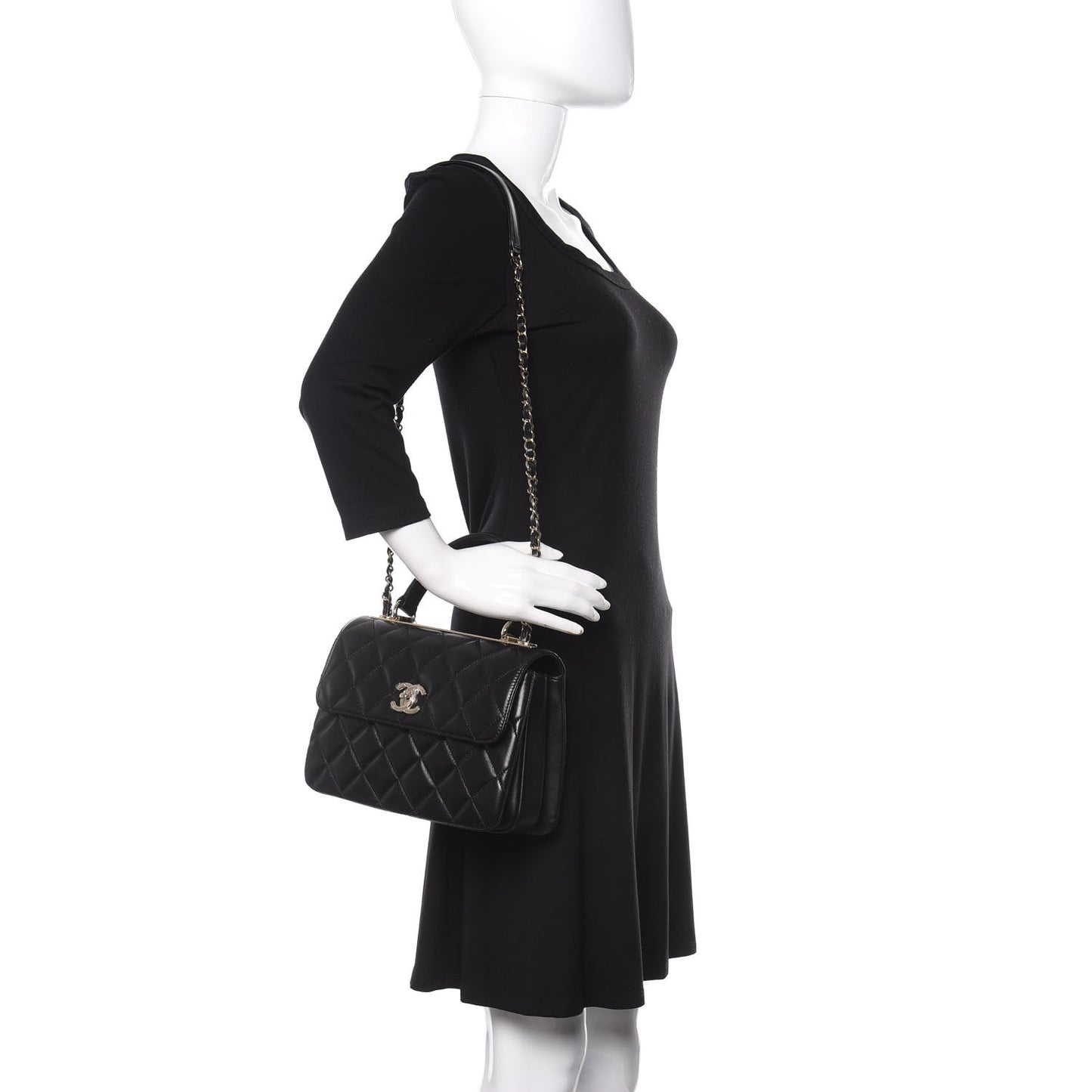 Lambskin Quilted Small Trendy CC Dual Handle Flap Bag Black