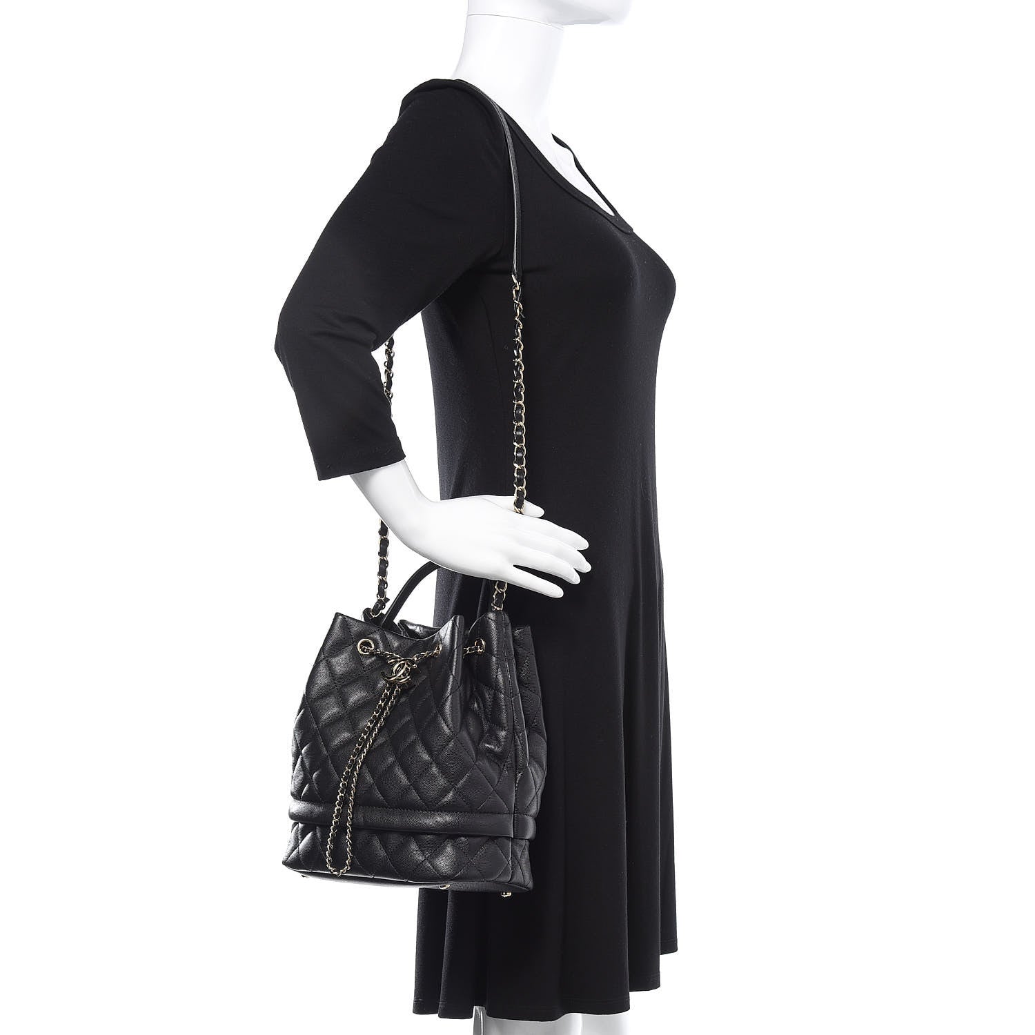 Chanel Caviar Quilted Large Rolled Up Bucket Drawstring Bag Black 2 of 11