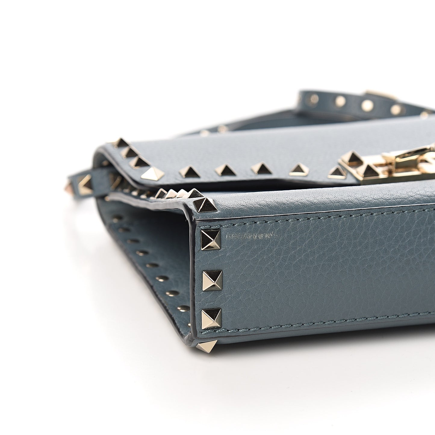 Pebbled Calfskin Medium Rockstud Flip Lock Crossbody Bag Sarcelle