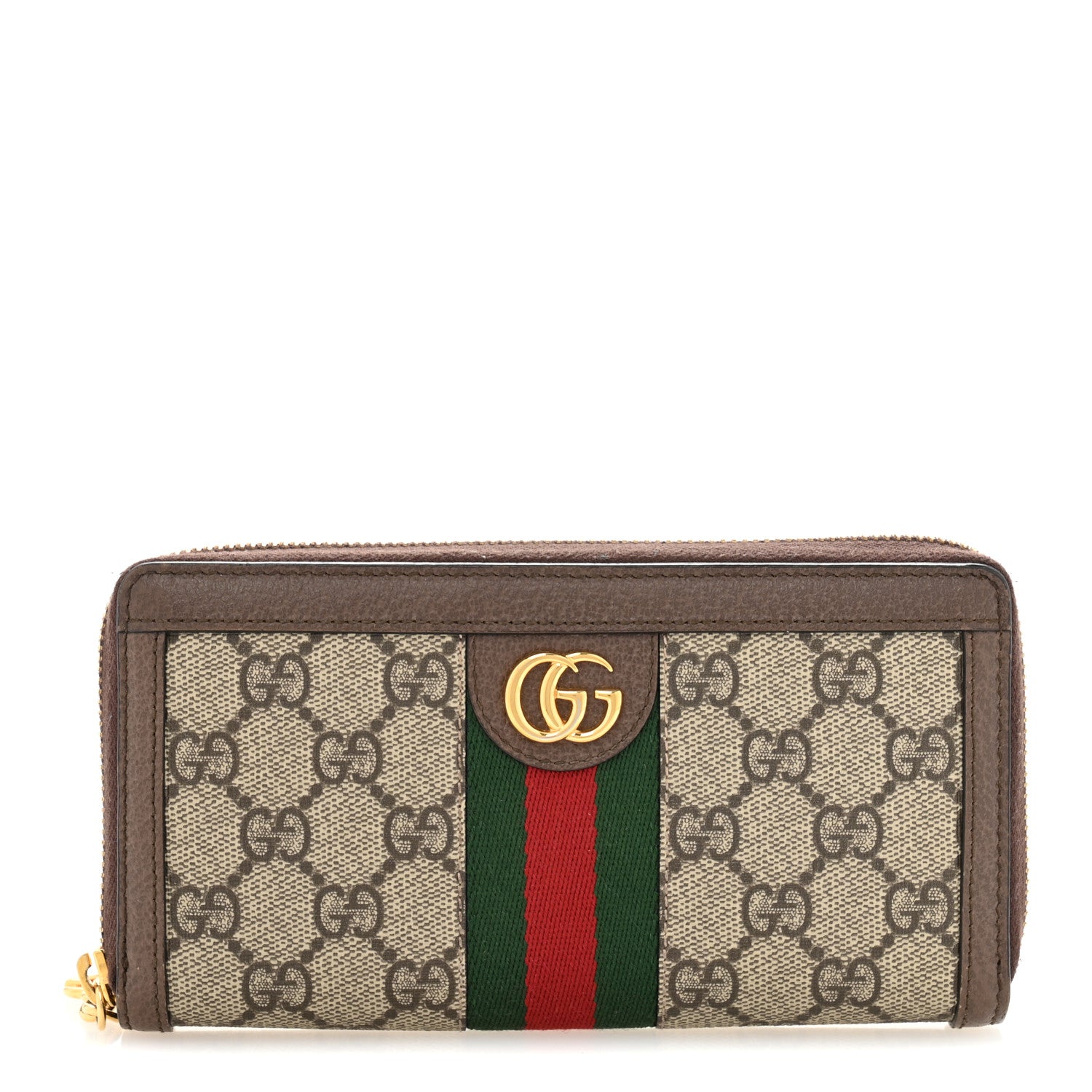 Gucci GG Supreme Monogram Web Ophidia Zip Around Wallet Brown 1 of 9