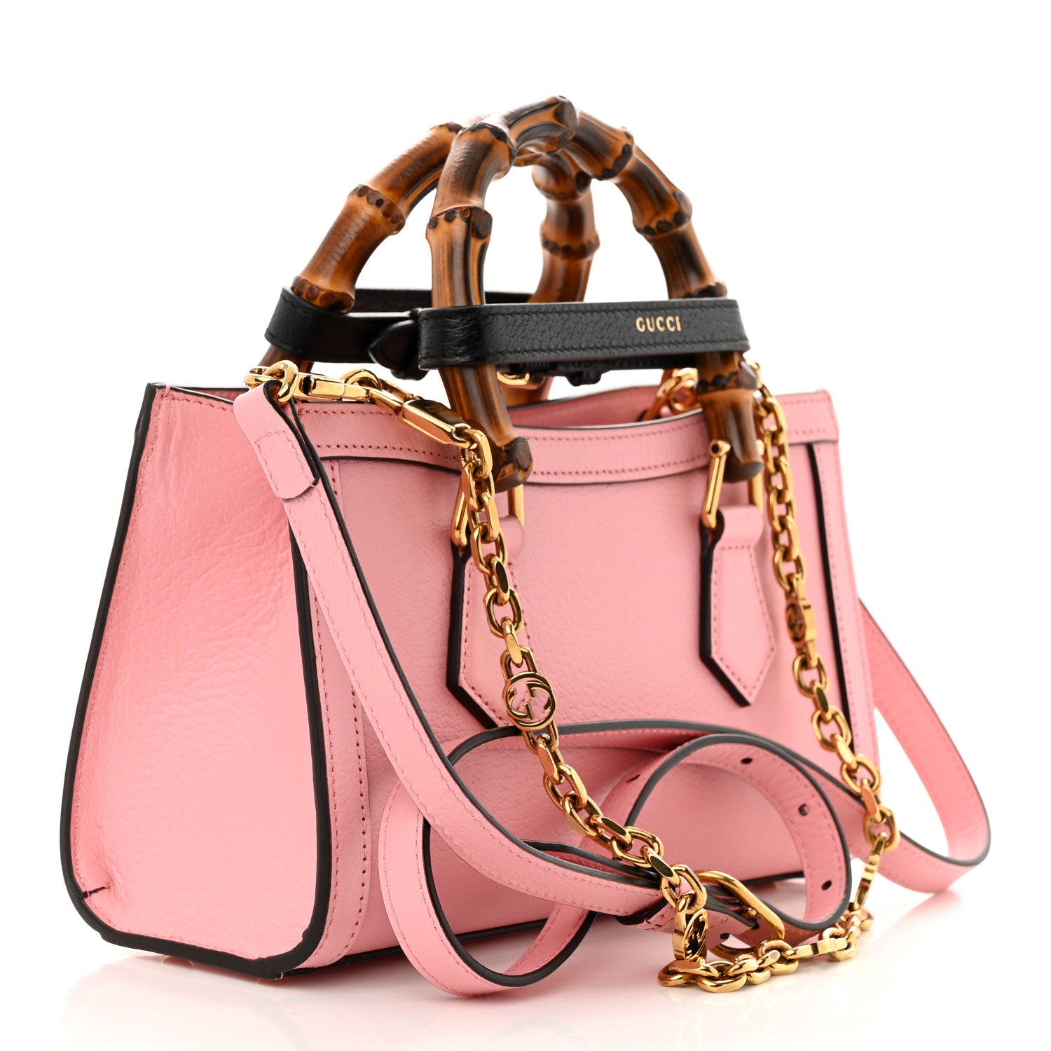 Gucci Textured Dollar Calfskin Web Small Diana Shoulder Bag Wild Rose Black 3 of 9