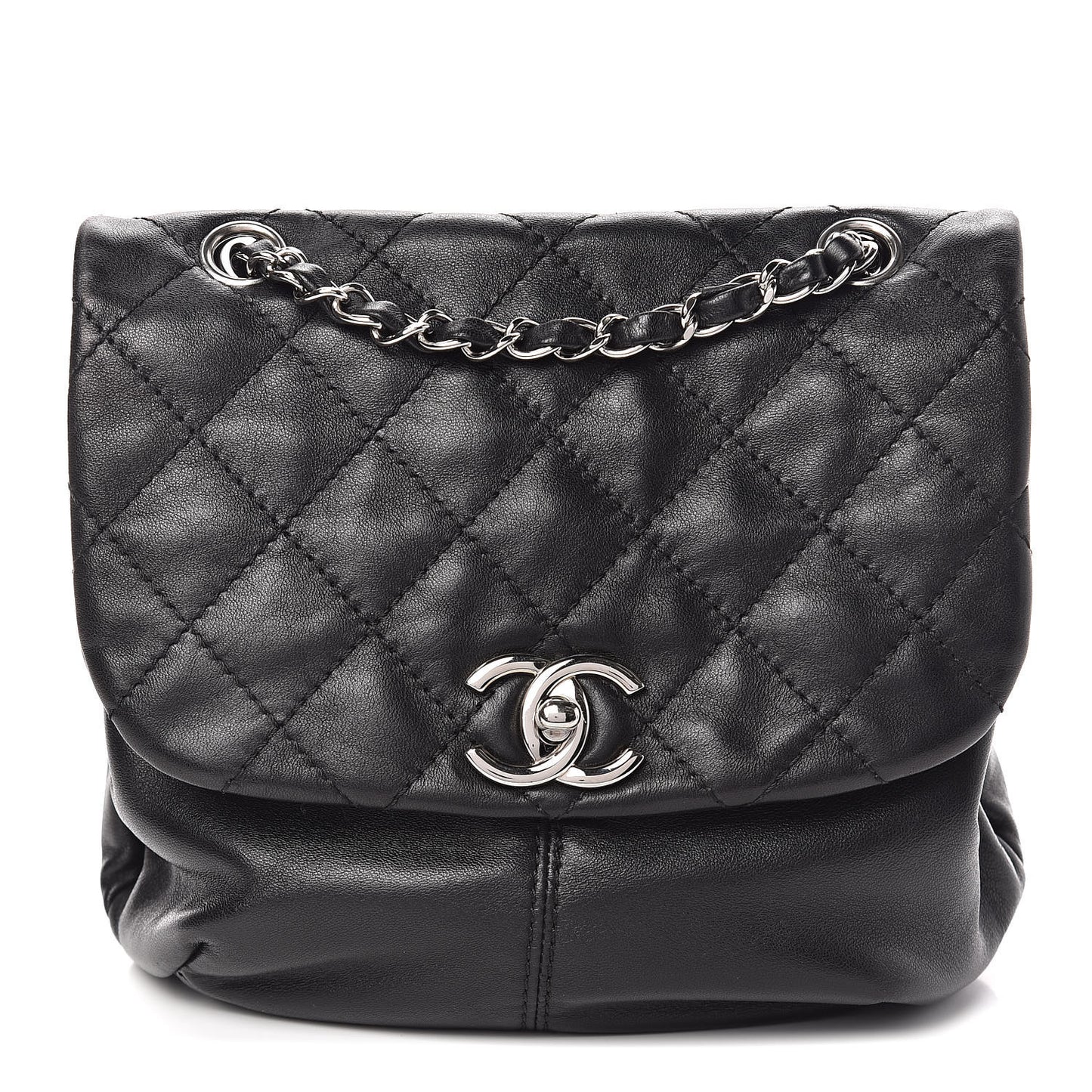 Shiny Lambskin Quilted Mini Trianon Messenger Flap Black