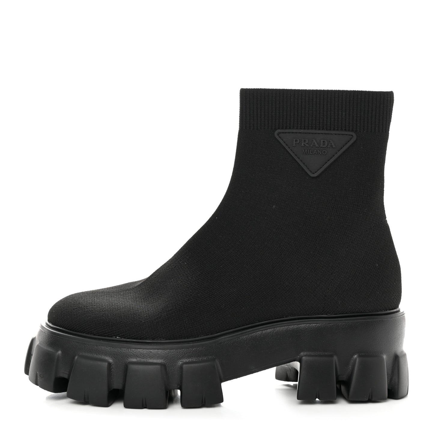 Knit Rubber Triangle Logo Monolith 55mm Ankle Boots 38 Black