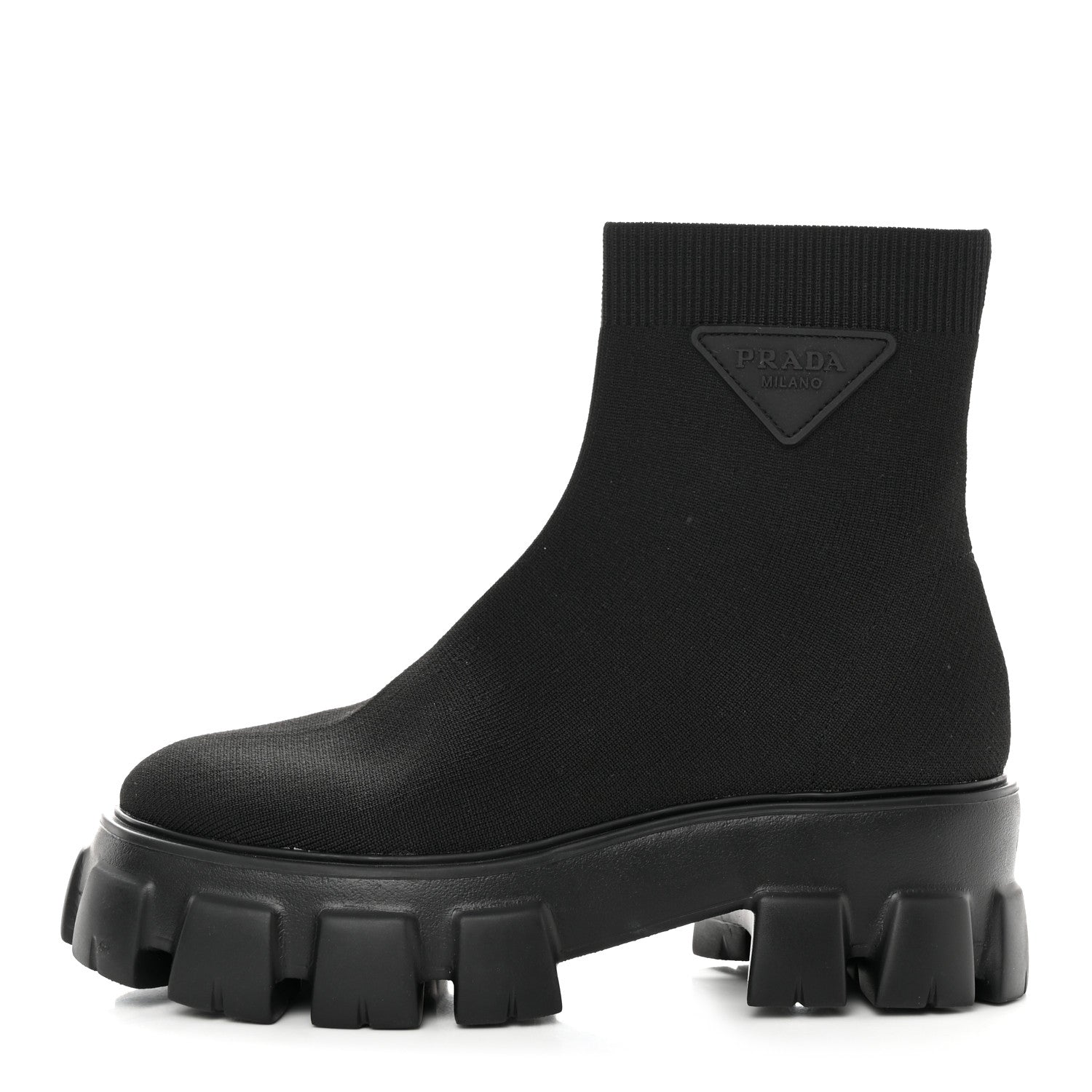 Prada Knit Rubber Triangle Logo Monolith 55mm Ankle Boots 38 Black 1 of 7
