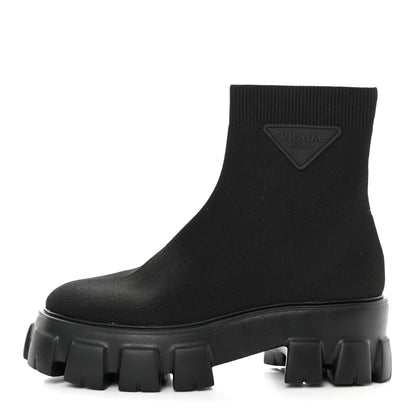 Prada Knit Rubber Triangle Logo Monolith 55mm Ankle Boots 38 Black 1 of 7