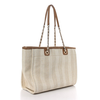 Chanel Mixed Fibers Calfskin Striped Small Deauville Tote Beige 3 of 10