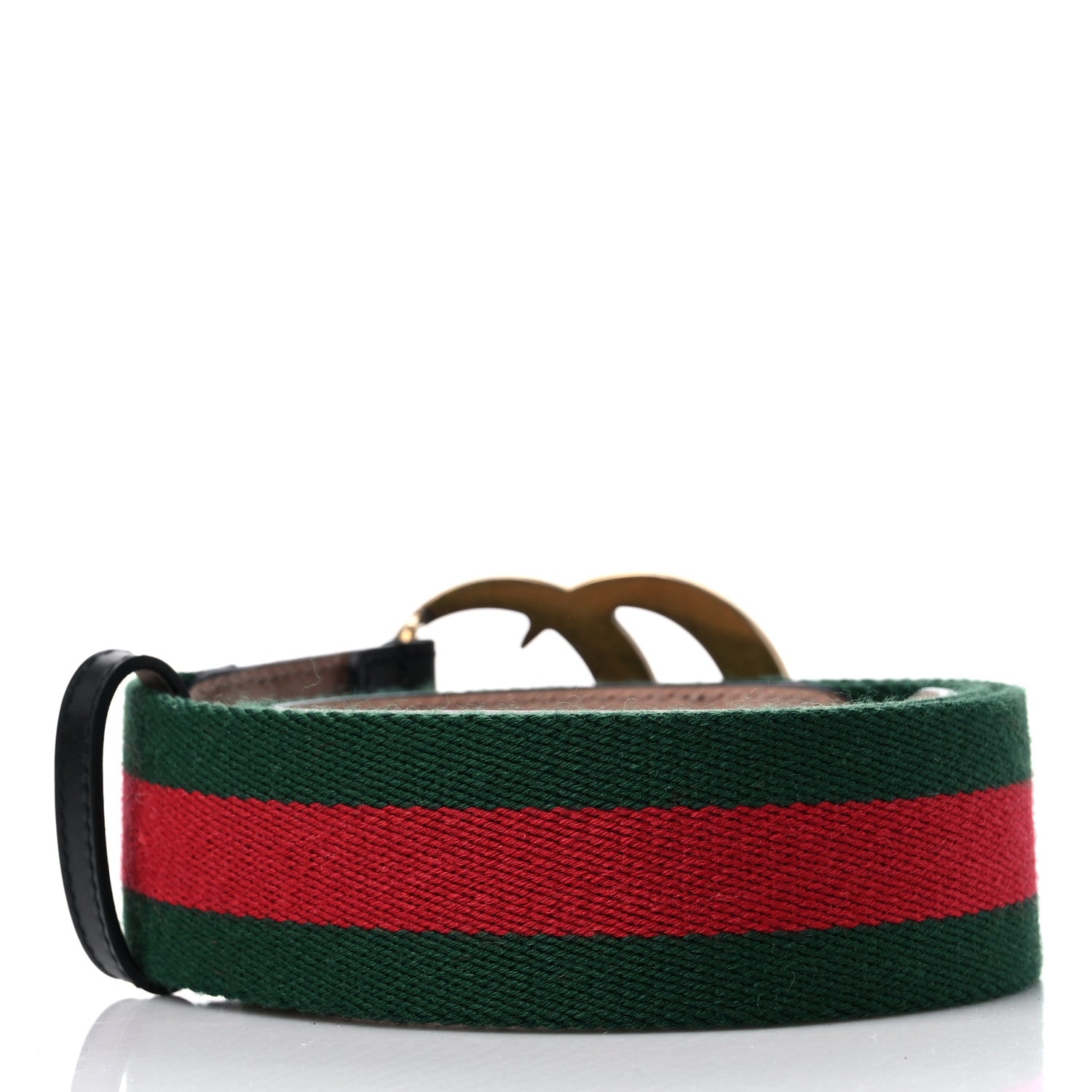 Gucci Nylon Calfskin Double G Web 40mm Belt 80 32 Green Red Black 2 of 5