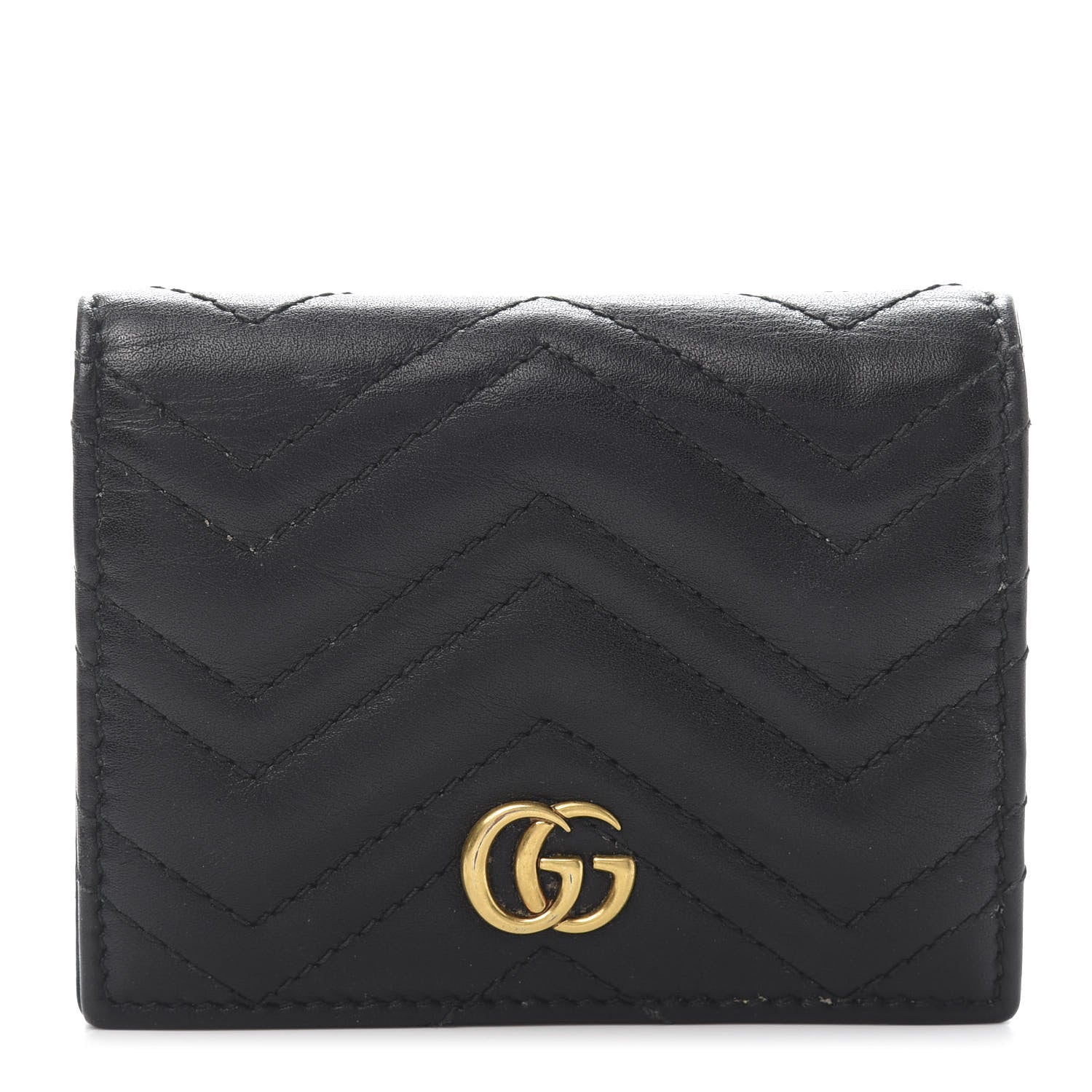 Gucci Calfskin Matelasse GG Marmont Card Case Wallet Black 1 of 9